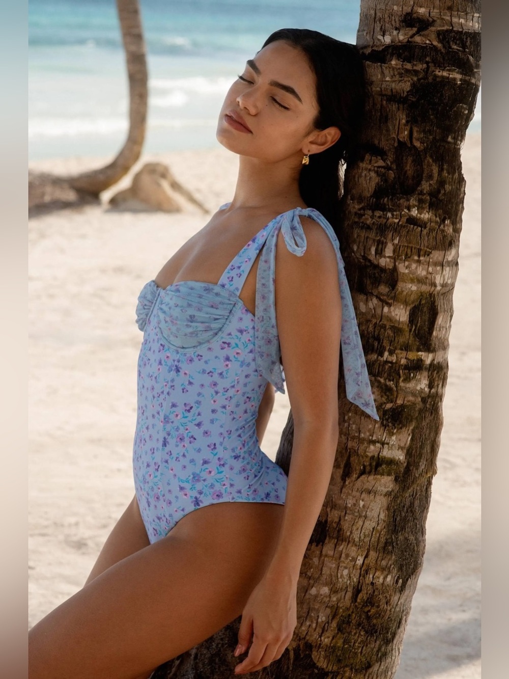 Beach Riot Light Blue Floral One-Piece Swimsuit